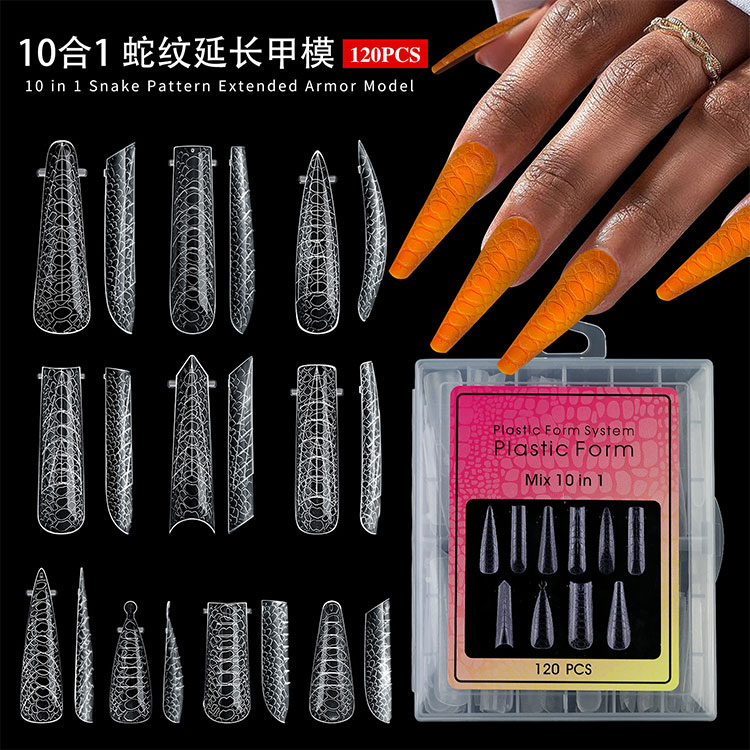Formas de extensión de uñas con patrón de serpiente 10 en 1, 120 piezas