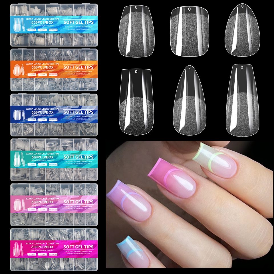 Puntas de uñas de cobertura completa de gel suave de 600 piezas