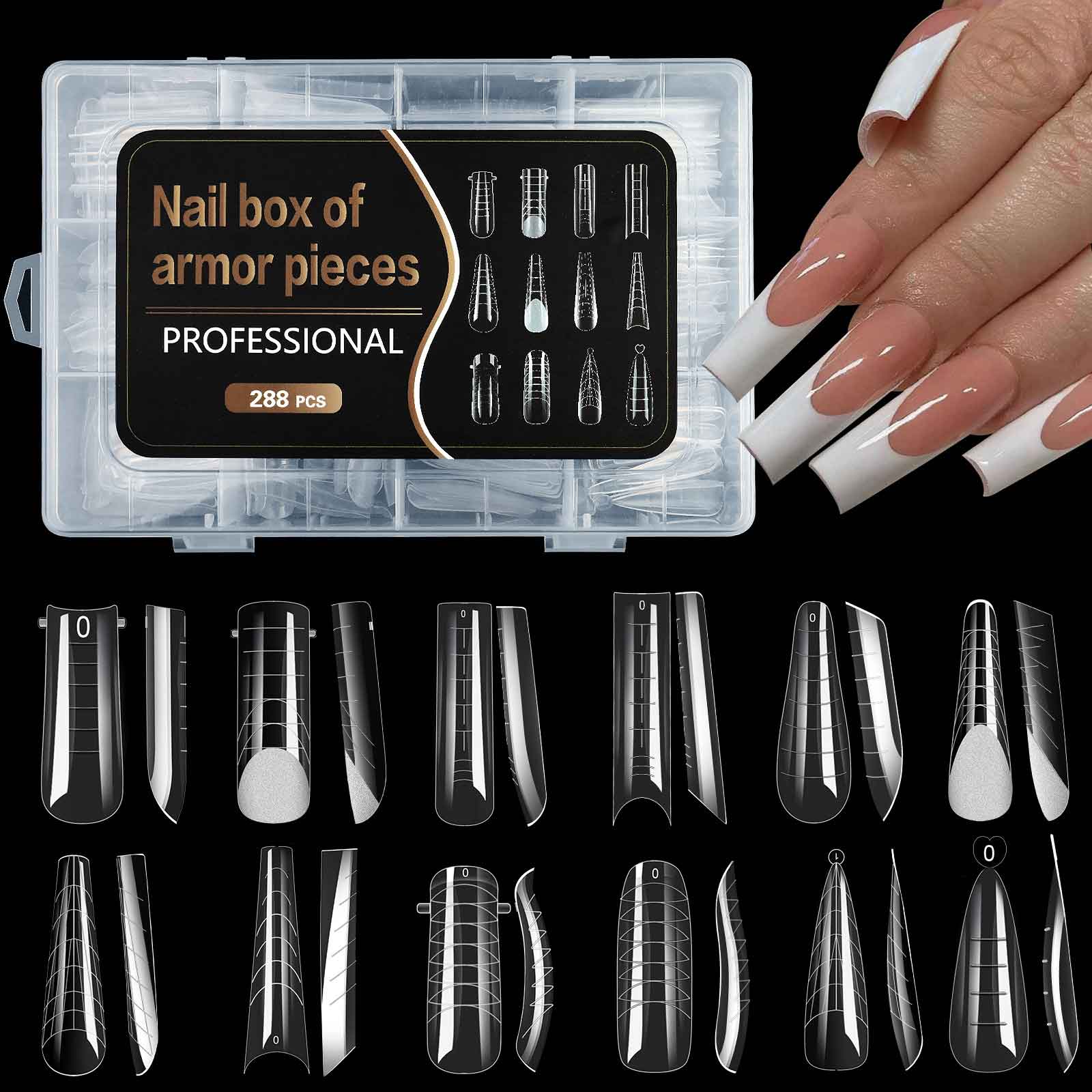 Puntas de uñas con formas de uñas duales, 12 formas, 288 piezas para gel de uñas polivinílico