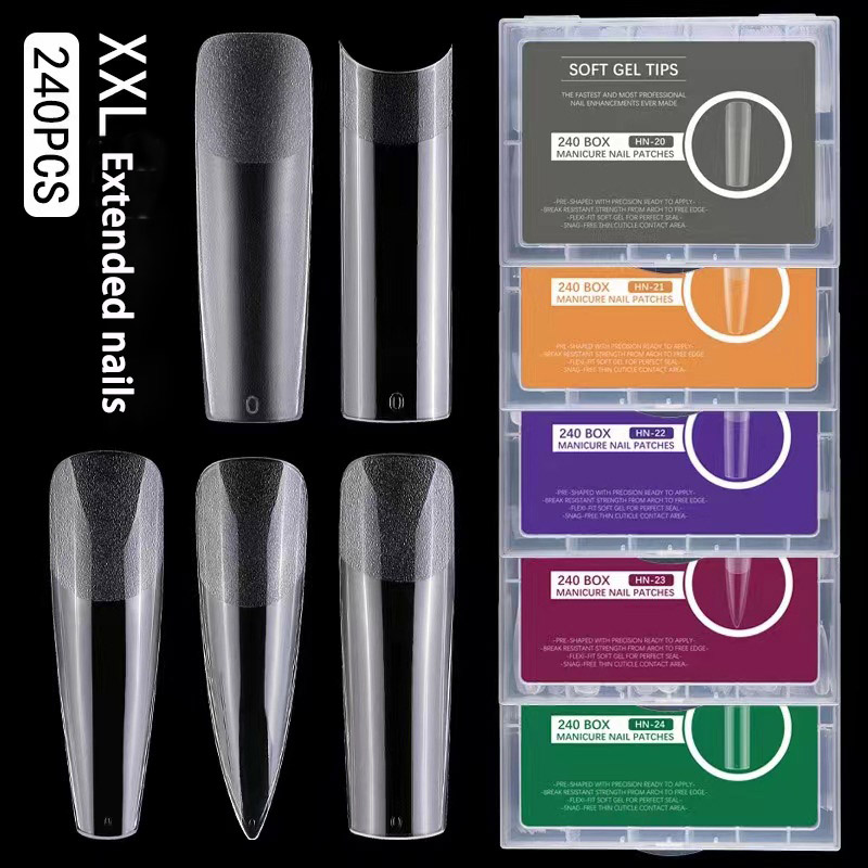 Puntas de uñas de gel suave de cobertura completa y larga