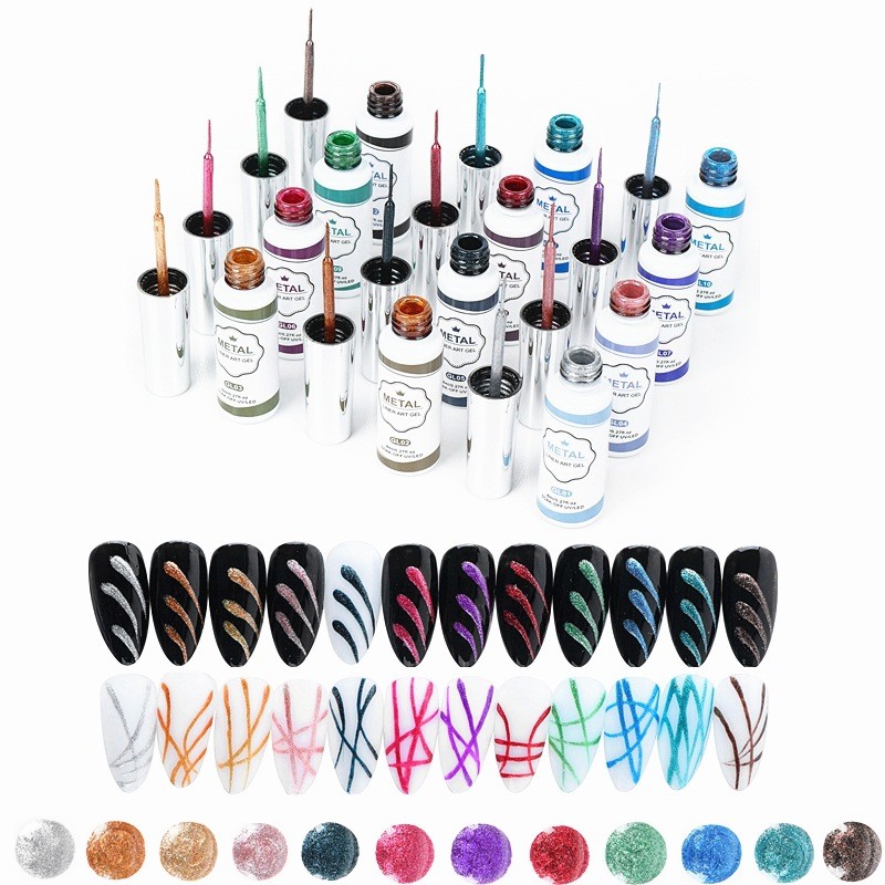 Set de arte de uñas de Liner de gel metálico
