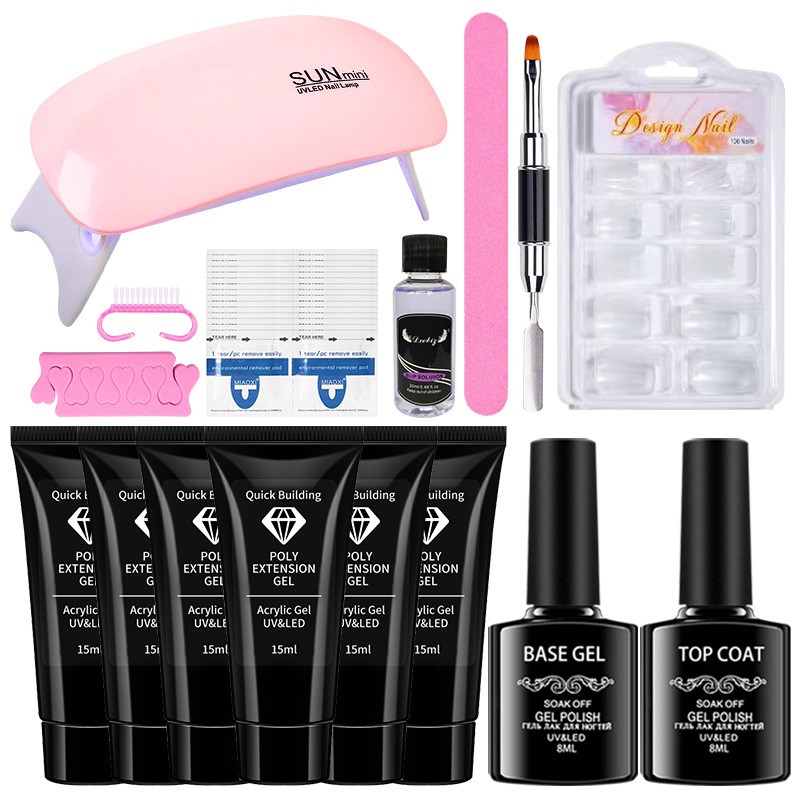 Kit de uñas de gel de extensión de polietileno con mini lámpara de uñas