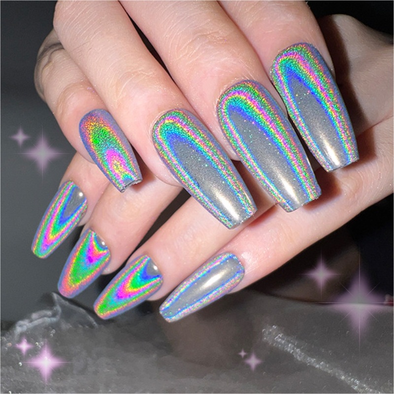 Polvo de uñas espejo arcoíris