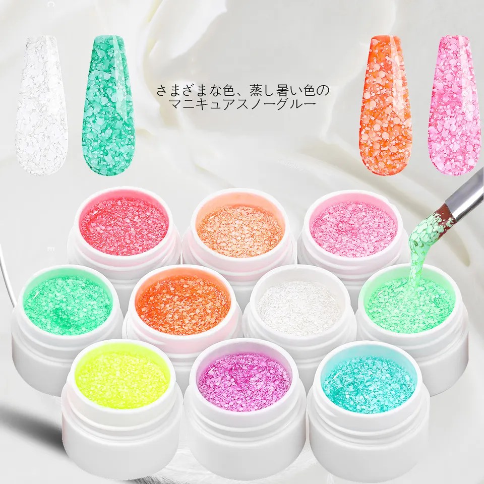 Camas de nieve lentejuelas geles de uñas de nieve con brillo