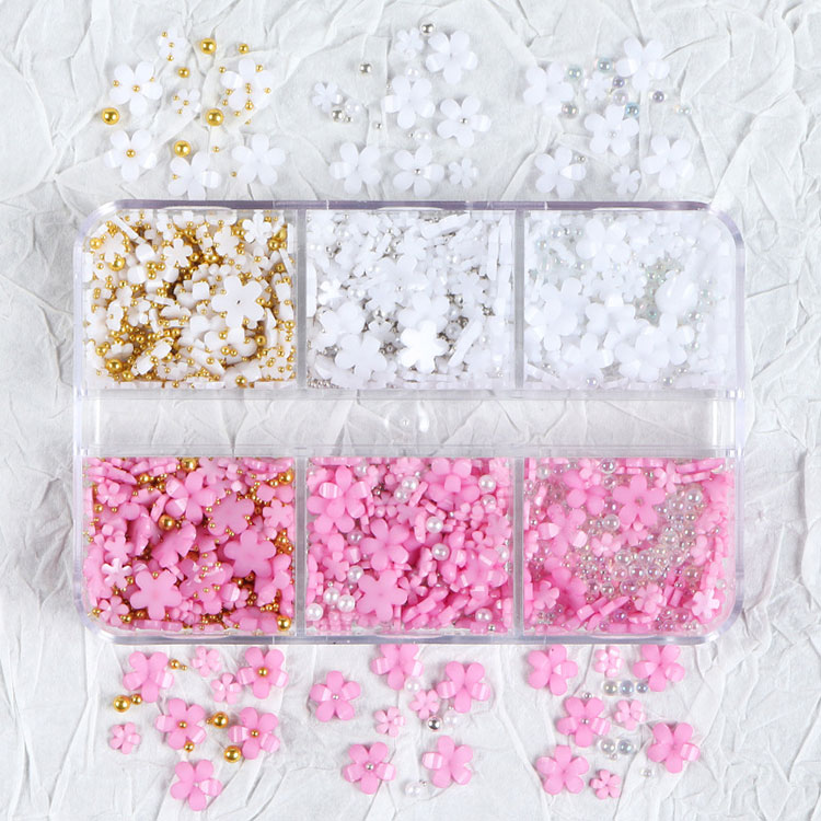 Suministros de decoración de uñas de primavera, flor de cerezo con perlas, decoraciones de uñas DIY para manicura